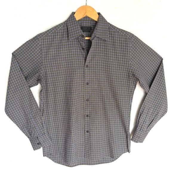 SIZE 40 ,15 3/4 Prada Mens Plaid L/S Button-Up Shirt Cotton Blend, blue olive It - Picture 1 of 11